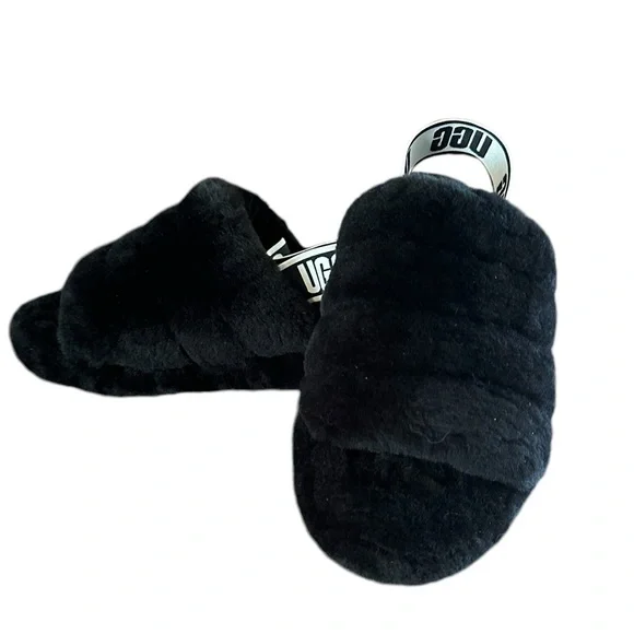 UGG House shoes Slippers Sandal Womens Fluff Yeah Slide Black - size 8 - Picture 3 of 7